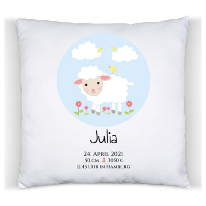 Personalisiertes Geschenk zur Geburt und Taufe | Schäfchen - Kinderposter - Kissen - Kinderdecke