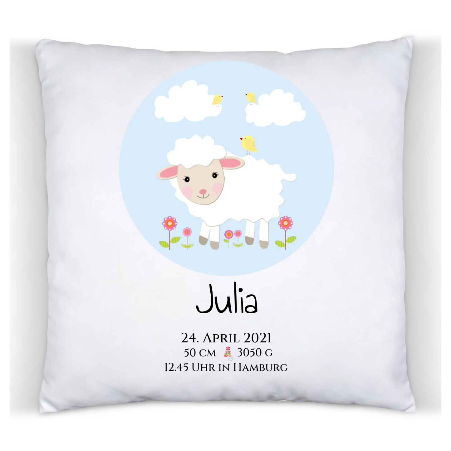 Personalisiertes Geschenk zur Geburt und Taufe | Schäfchen - Kinderposter - Kissen - Kinderdecke