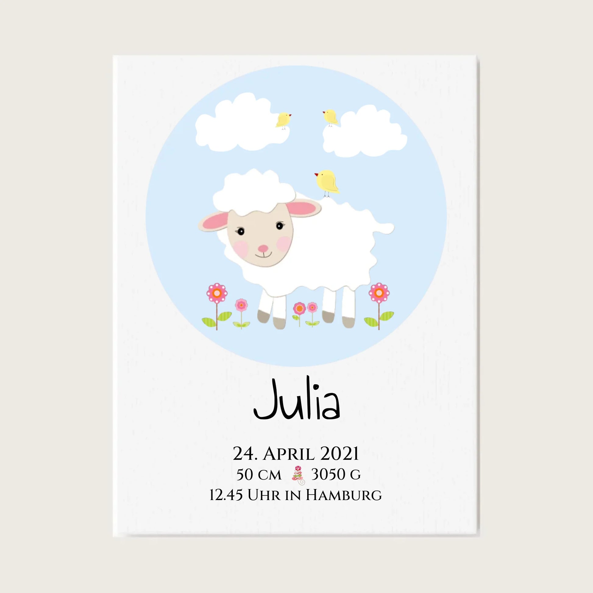 Personalisiertes Schäfchen-Kinderposter mit Geburtsdaten Leinwanddruck Leinwandbild