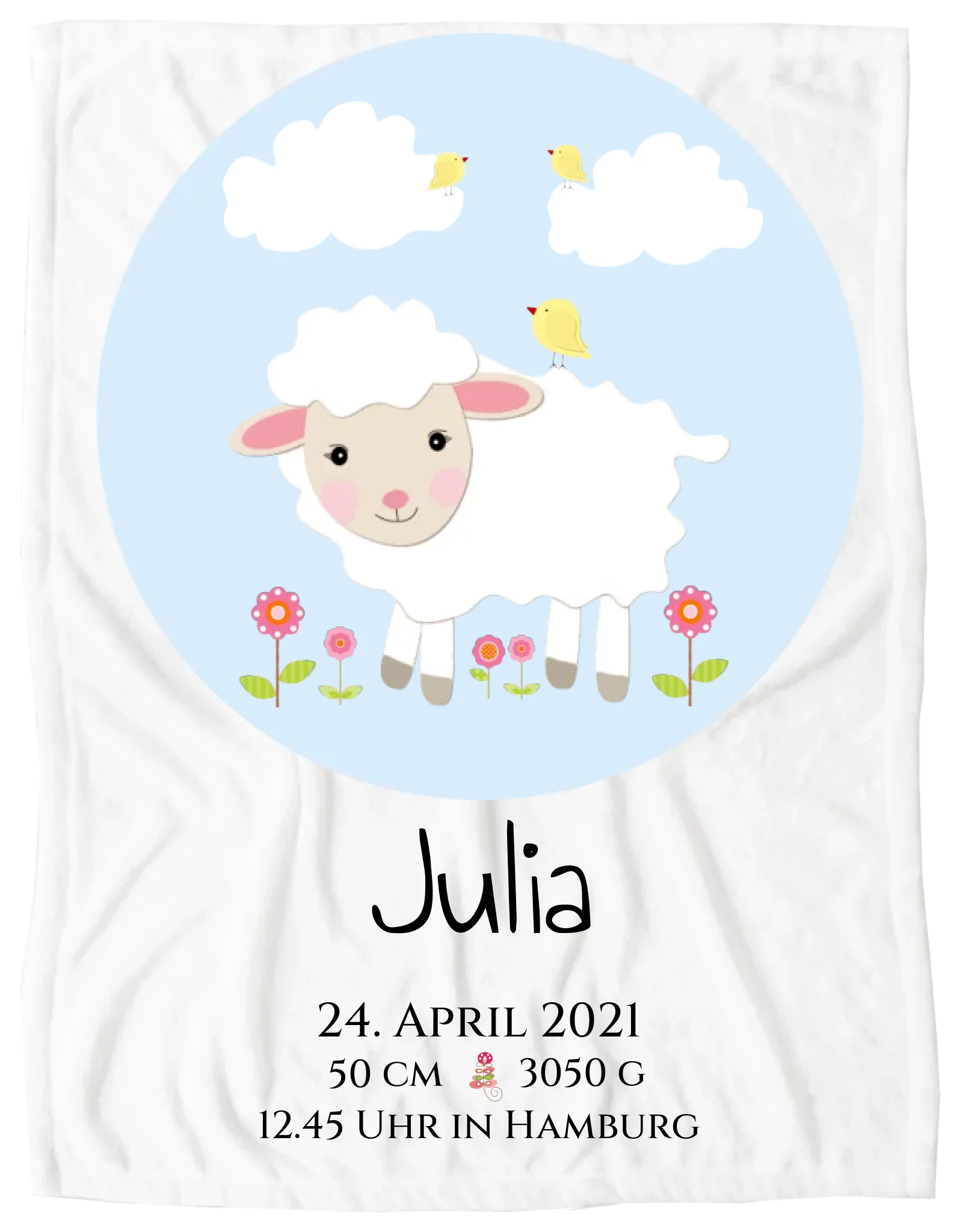 Personalisiertes Schäfchen-Kinderposter mit Geburtsdaten Blanket Premium Kuscheldecke 150 x 100 cm 40" x 60"