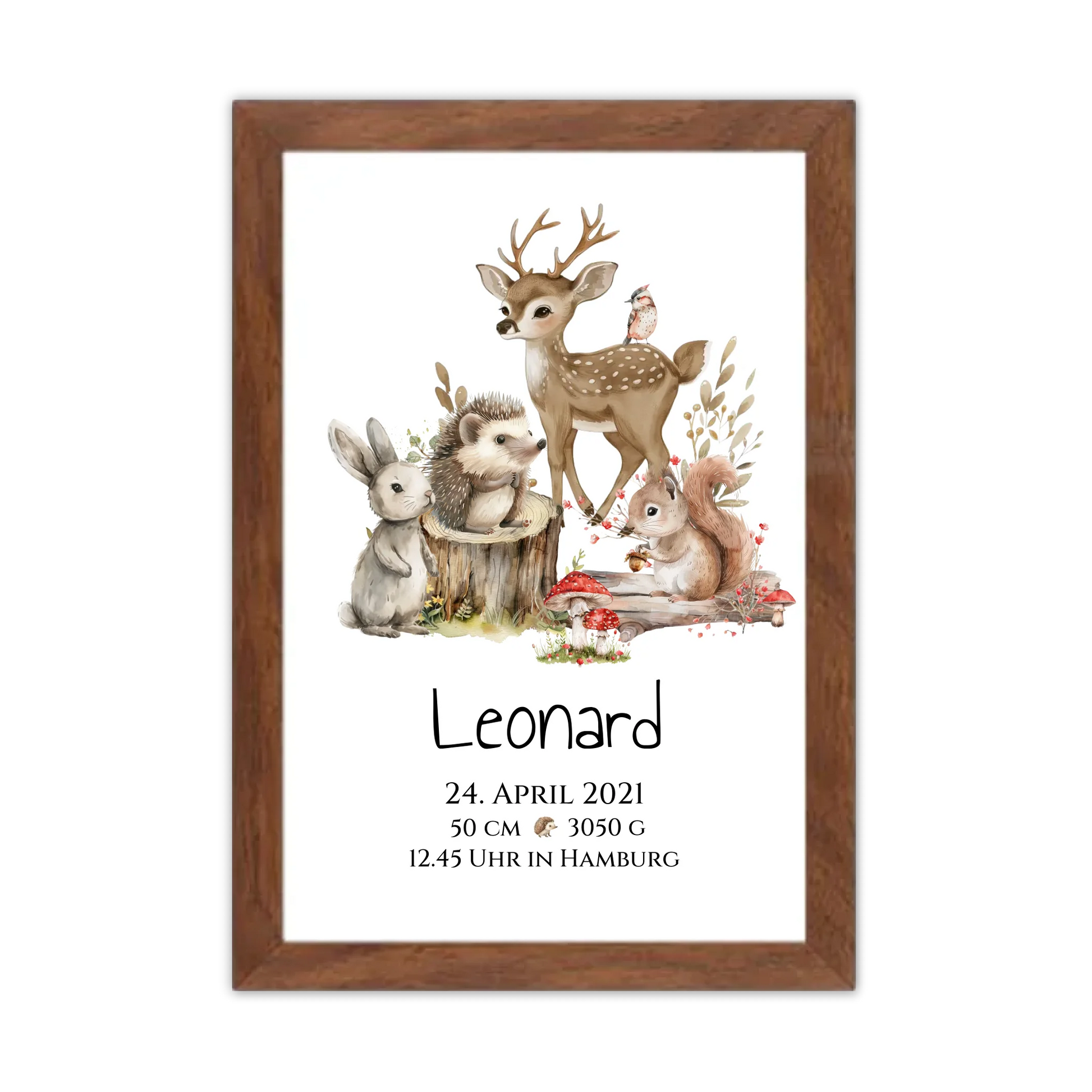Personalisierte Kinderdecke Geschenk zur Geburt und Taufe | Waldtiere Kissen & Kinderposter Gerahmtes Poster Walnussflair Walnussflair