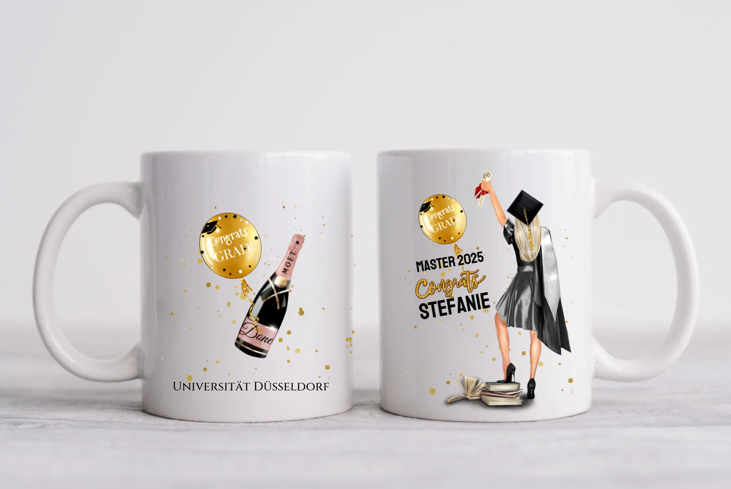 Geschenk Schulabschluß Personalisierte Tasse, Abschlußgeschenk Bachelor, Master, Doktor, Abitur, Abi Keramiktasse 330 ml Mug Classic - Panorama