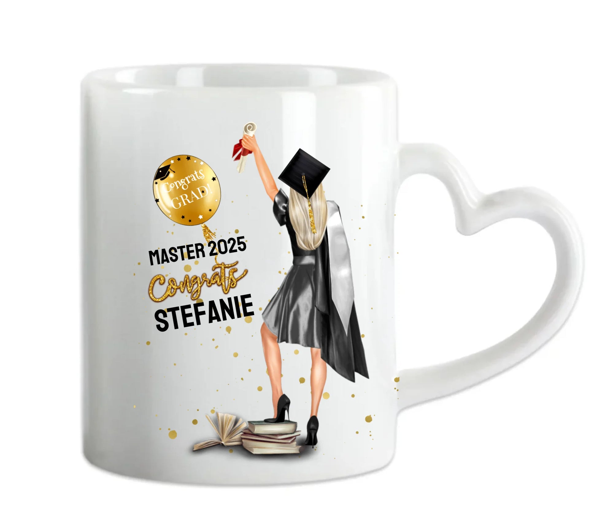 Geschenk Schulabschluß Personalisierte Tasse, Abschlußgeschenk Bachelor, Master, Doktor, Abitur, Abi Heart Mug Default Mug Classic - Panorama