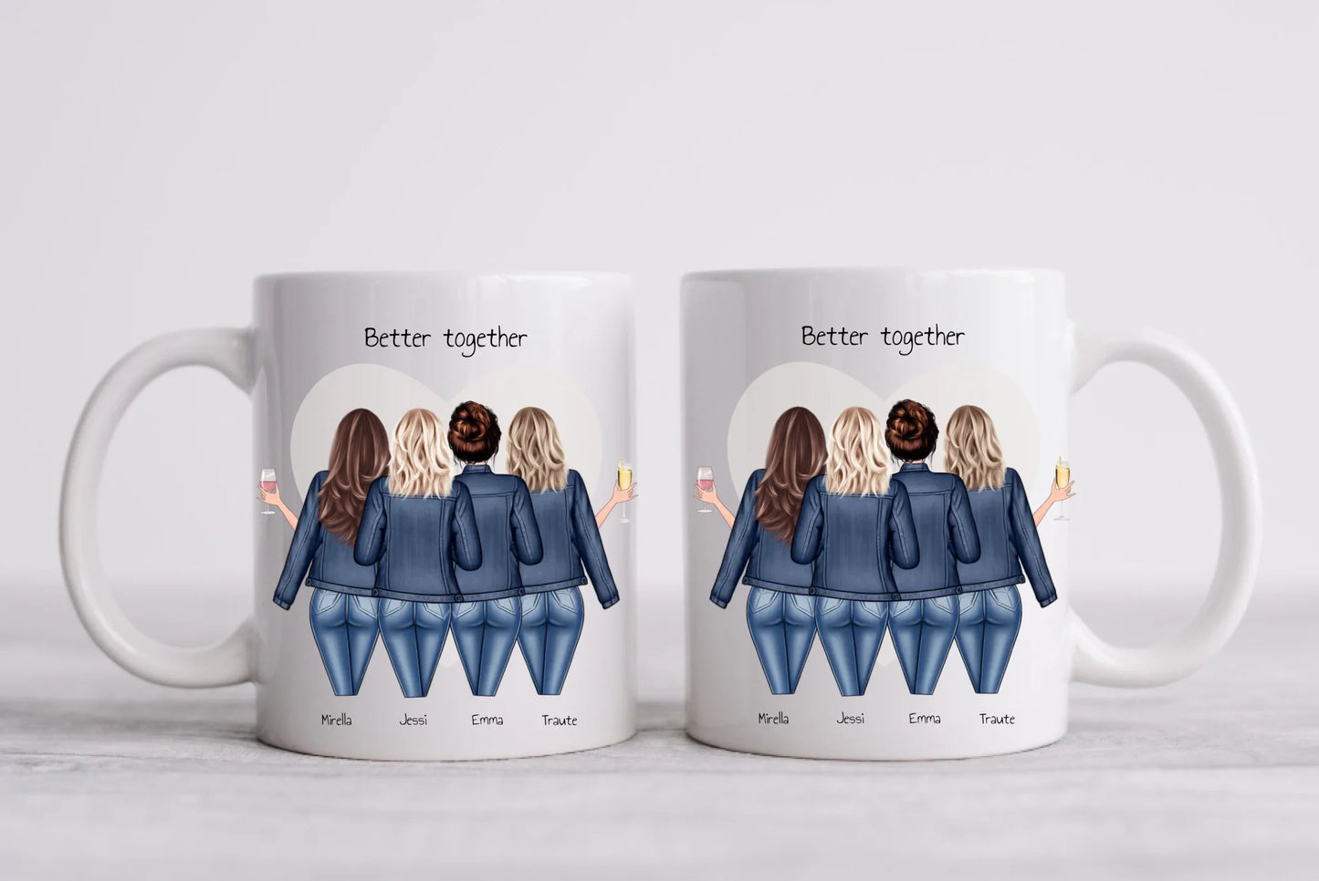 4 Beste Freundinnen Tasse personalisiert - Beste Freundin Geburtstagsgeschenk