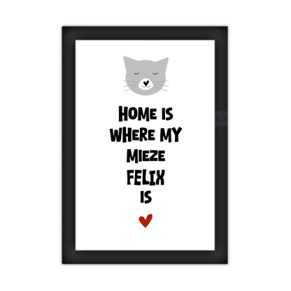 "Home is where my cat is" Katzenposter personalisiert - Geburtstagsgeschenk & Weihnachtsgeschenk - Zeitraum-Kunstdruck