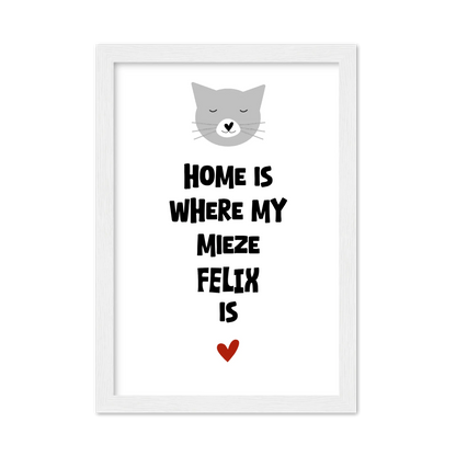 "Home is where my cat is" Katzenposter personalisiert - Geburtstagsgeschenk & Weihnachtsgeschenk - Zeitraum-Kunstdruck