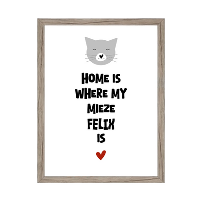 "Home is where my cat is" Katzenposter personalisiert - Geburtstagsgeschenk & Weihnachtsgeschenk - Zeitraum-Kunstdruck