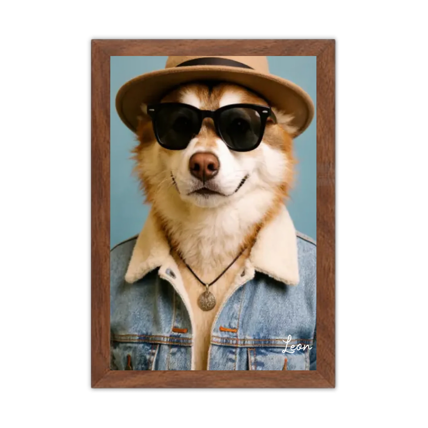 Hund Portrait - Hundeposter personalisiert - Weihnachtsgeschenk & Geburtstagsgeschenk Gerahmtes Poster Walnussflair Walnussflair