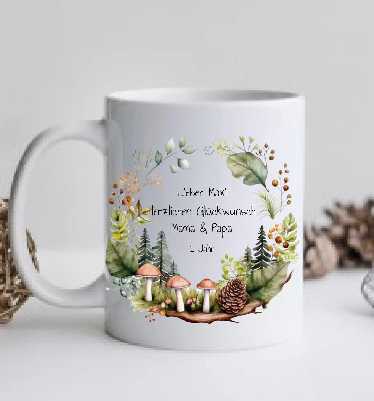 Kindertasse Wald, Natur, Personalisierte Tasse Geschenk, Geburtstagstasse mit Namen und Text