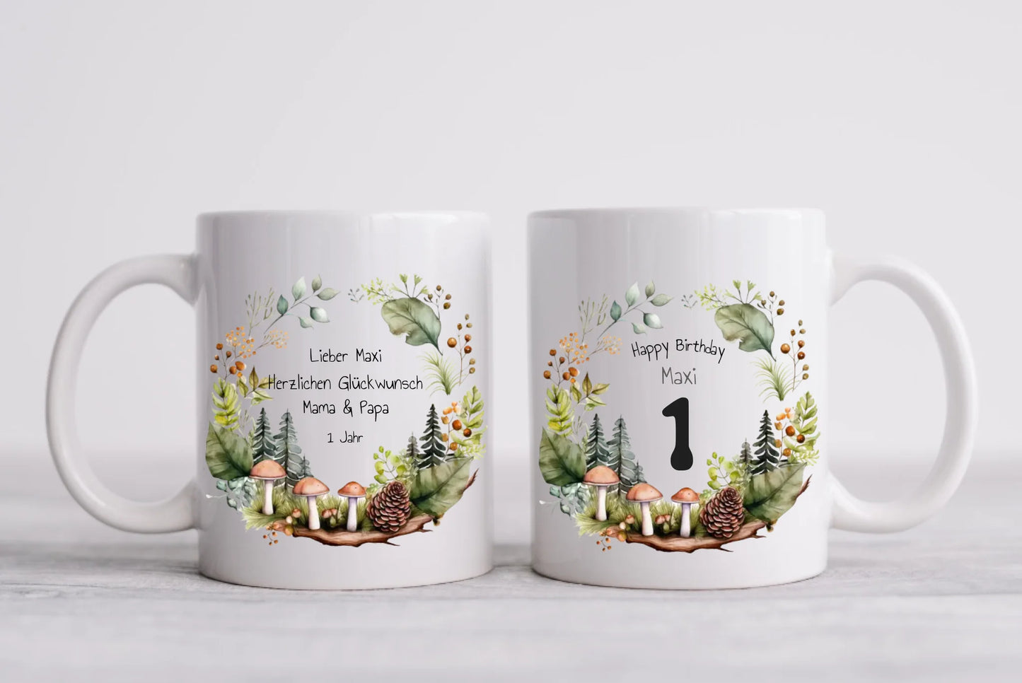 Kindertasse Wald, Natur, Personalisierte Tasse Geschenk, Geburtstagstasse mit Namen und Text