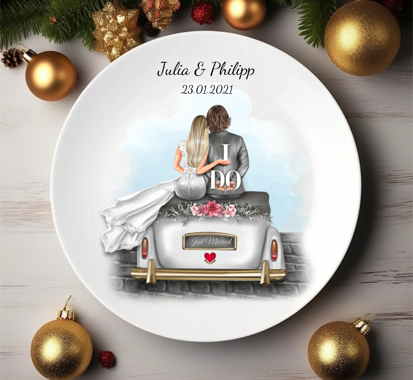 Personalisiertes Geschenk Hochzeitsteller, Hochzeitsauto,  Hochzeitsgeschenk, Geburtstagsgeschenk, als perfektes Geschenk zur Hochzeit