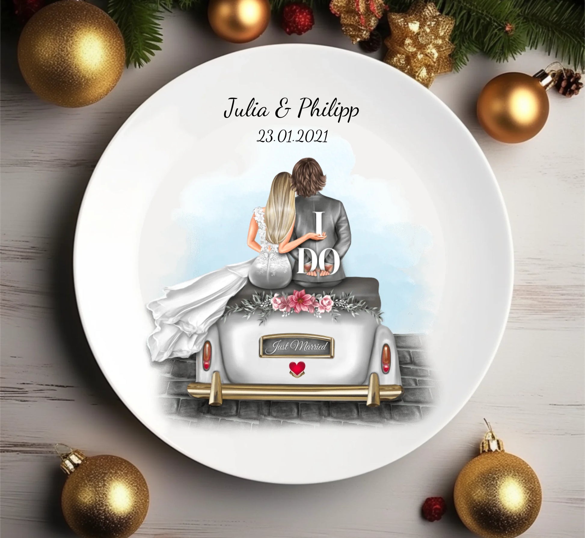 Personalisiertes Geschenk Hochzeitsteller, Hochzeitsauto, Hochzeitsgeschenk, Geburtstagsgeschenk, als perfektes Geschenk zur Hochzeit