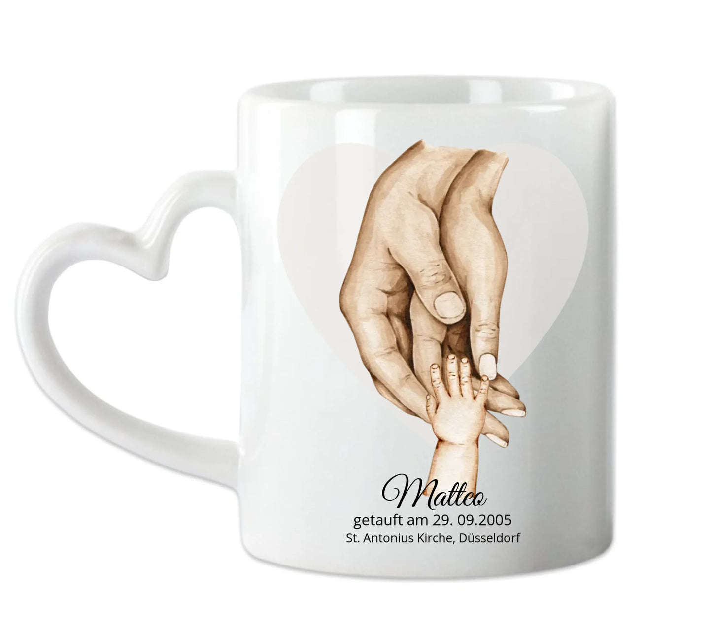 Taufgeschenk mit Namen und Datum | Tasse / Teller / Poster | Personalisiertes Babygeschenk | Geschenk zur Taufe | Geburtsgeschenk | Hände