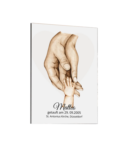Geburtsteller, Taufteller mit Namen und Datum | Personalisiertes Babygeschenk | Geschenk zur Geburt, Taufe | Familiengeschenk Hände Motiv