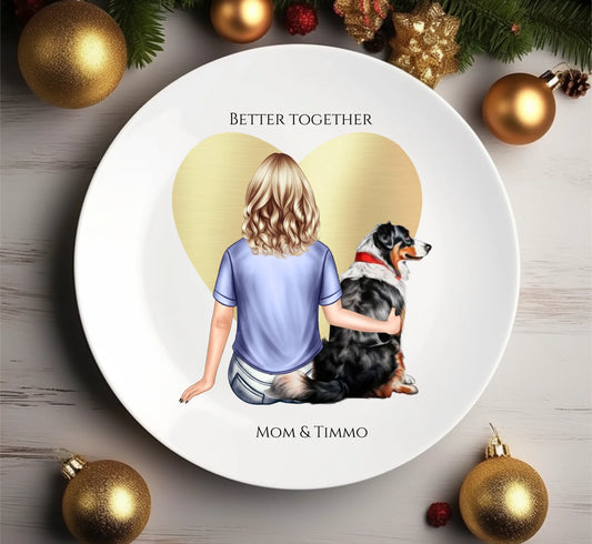 Geschenk Frau / Freundin / Mädchen mit Hund - personalisierter Teller für Hundebesitzerin mit Name - Geburtstagsgeschenk - Weihnachtsgeschenk