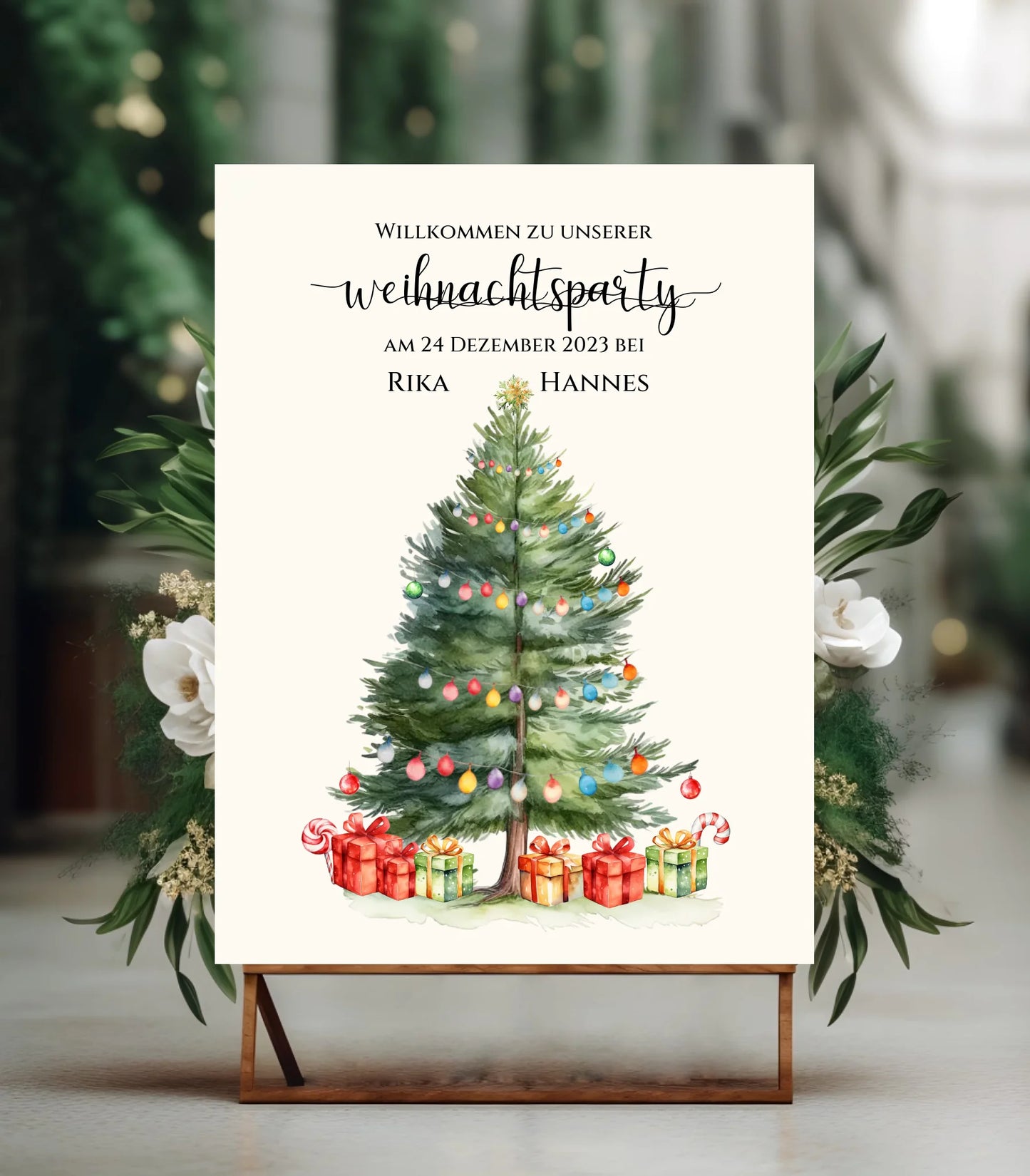 Weihnachtsposter | Willkommensschild Weihnachten | Einladung Weihnachtsfest | Weihnachtsschild Willkommen Schild mit Tannenbaum Poster