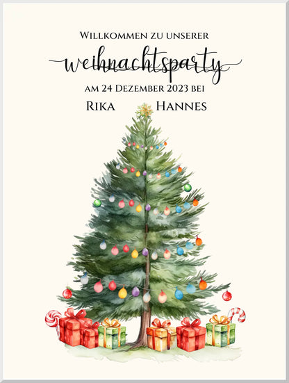 Weihnachtsposter | Willkommensschild Weihnachten | Einladung Weihnachtsfest | Weihnachtsschild Willkommen Schild mit Tannenbaum Leinwanddruck Leinwandbild