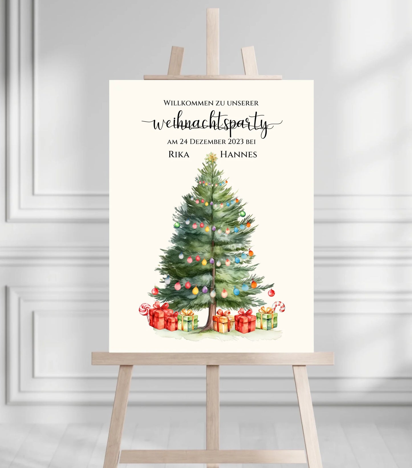 Weihnachtsposter | Willkommensschild Weihnachten | Einladung Weihnachtsfest | Weihnachtsschild Willkommen Schild mit Tannenbaum Acrylic Glass on Metal Default