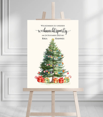 Weihnachtsposter | Willkommensschild Weihnachten | Einladung Weihnachtsfest | Weihnachtsschild Willkommen Schild mit Tannenbaum Acrylic Glass on Metal Default
