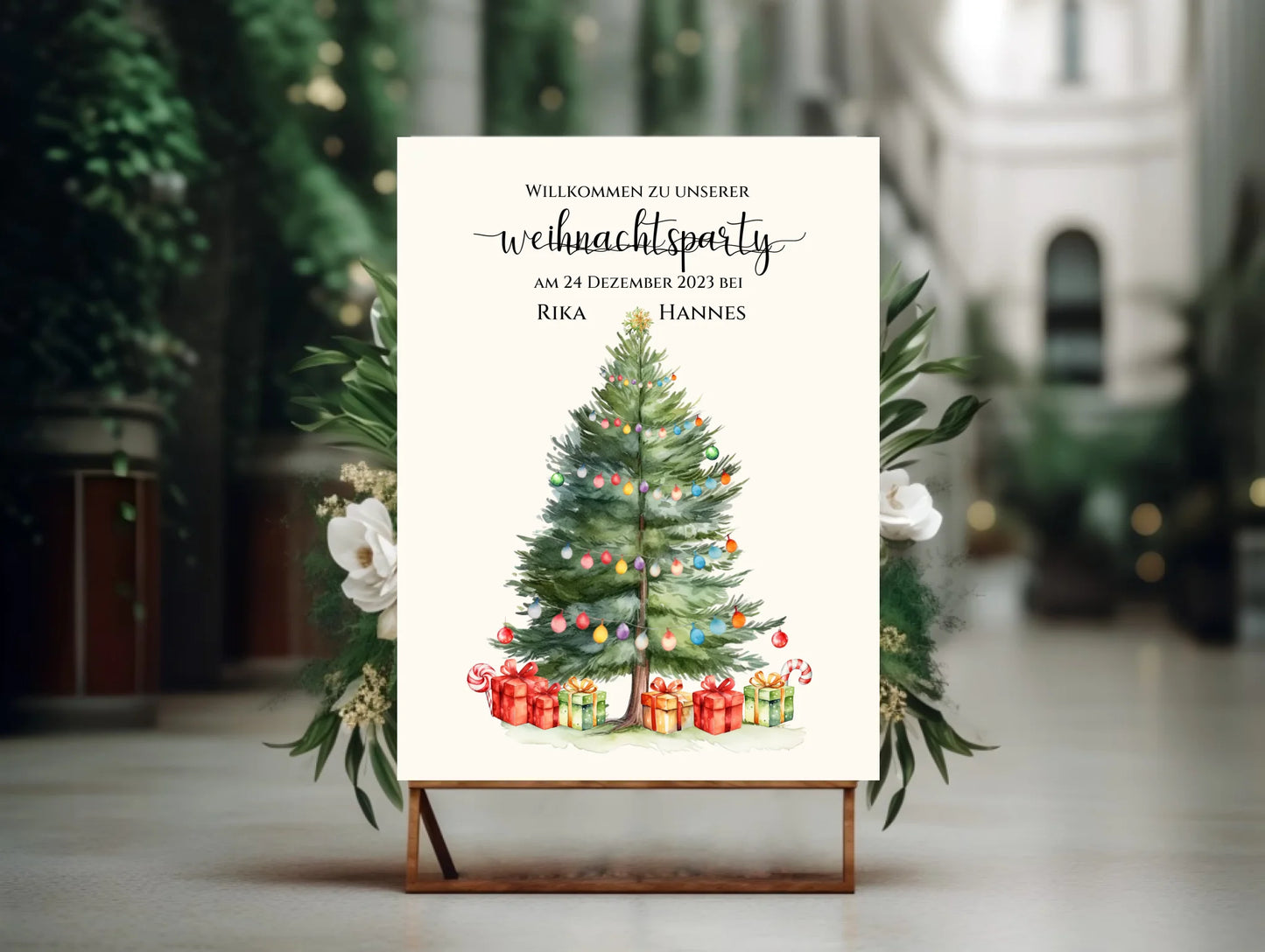 Weihnachtsposter | Willkommensschild Weihnachten | Einladung Weihnachtsfest | Weihnachtsschild Willkommen Schild mit Tannenbaum