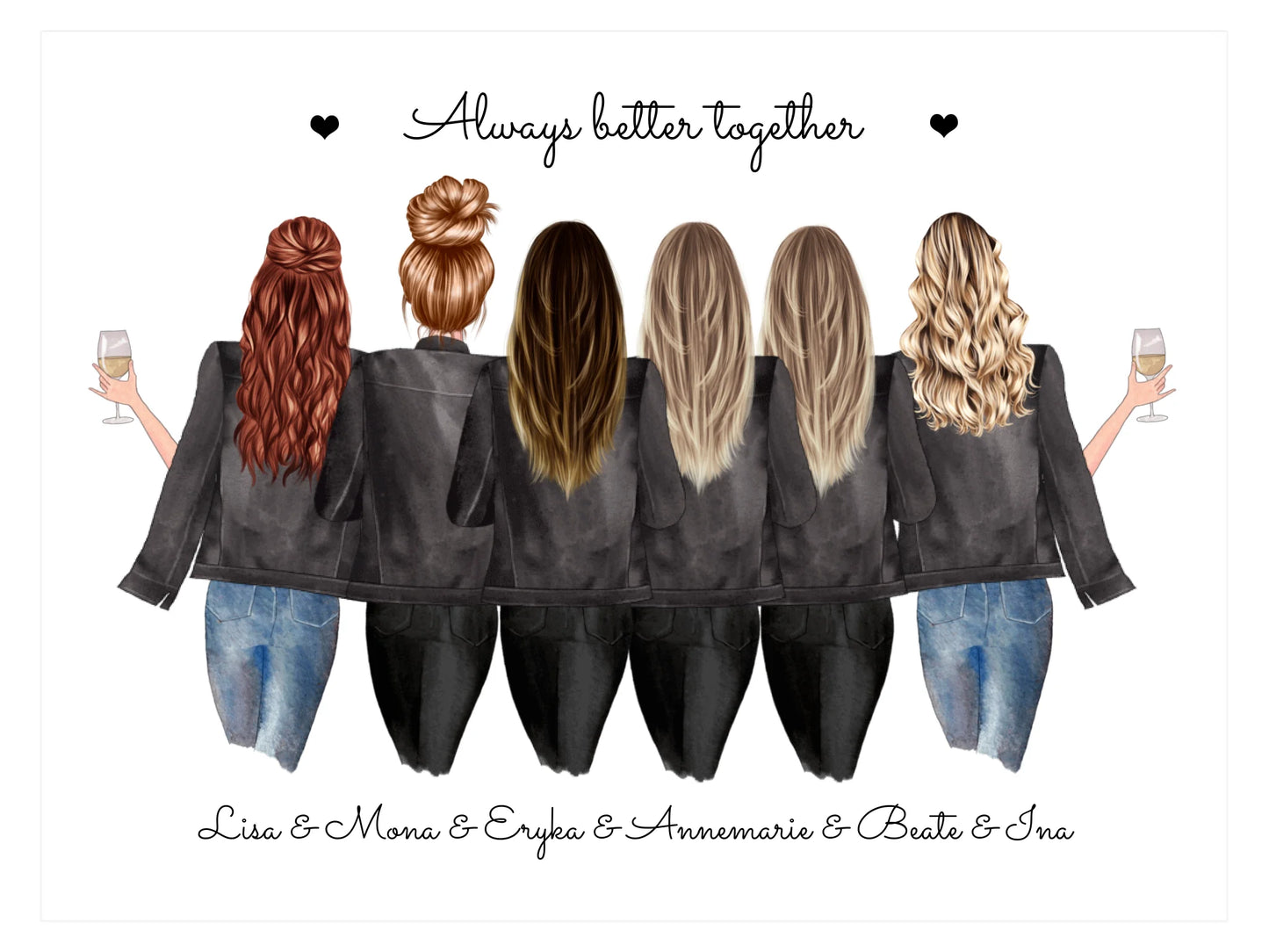 6 beste Freundinnen Poster Geschenk mit Spruch personalisiert - Beste Freundin Bild Geburtstagsgeschenk personalsiert
