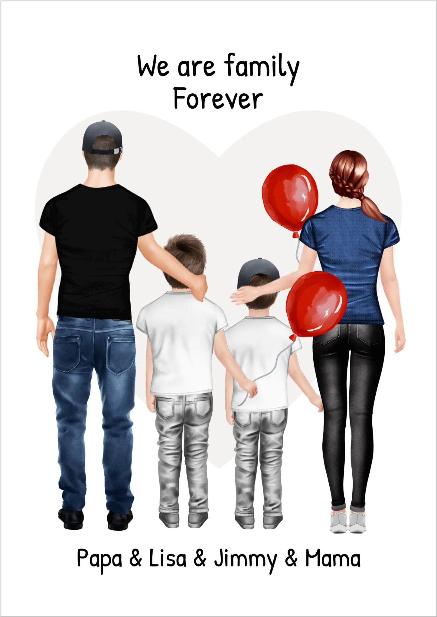 Familienbild mit 2 Kindern - Personalisiertes Familienportrait - We are family 2