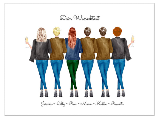 Personalisiertes 6 beste Freundinnen Poster Geschenk - Freundinnen Bild Geburtstagsgeschenk Leinwanddruck Leinwandbild