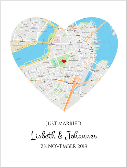 Personalisiertes Hochzeitsgeschenk - Poster im MAP-STYLE - Geschenkidee Hochzeit Herz - Hochzeitstaggeschenk - Valentinstaggeschenk