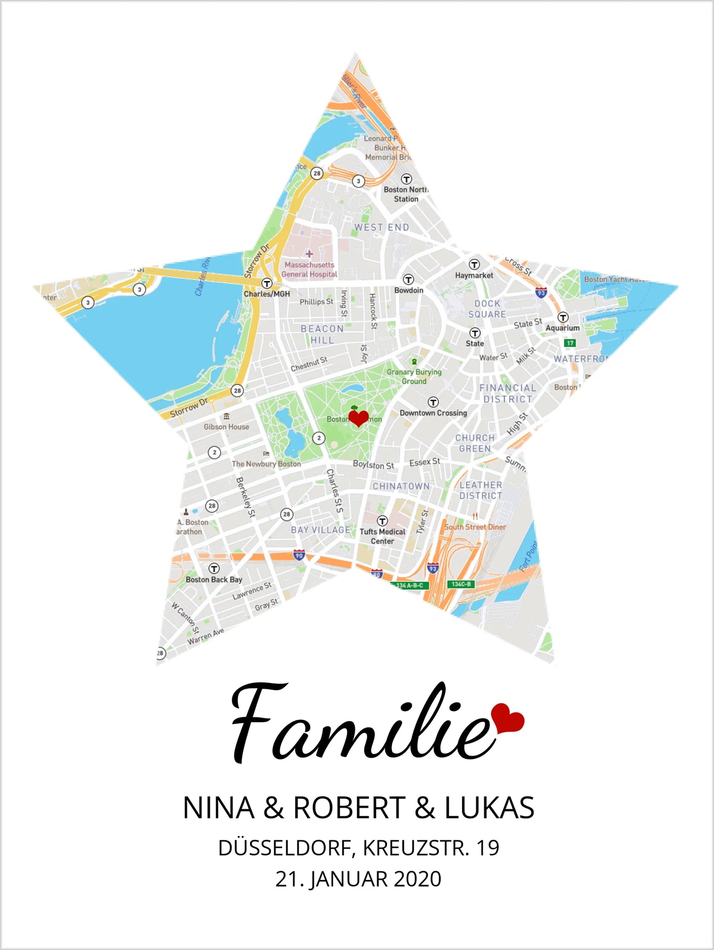 Geschenk Familie Poster personalisiert – Sternkarte & Stadtkarte – Wohnort Familie – Geschenk Einzug, Hochzeitstag, Jahrestag, Verlobung