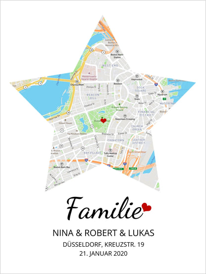 Geschenk Familie Poster personalisiert – Sternkarte & Stadtkarte – Wohnort Familie – Geschenk Einzug, Hochzeitstag, Jahrestag, Verlobung