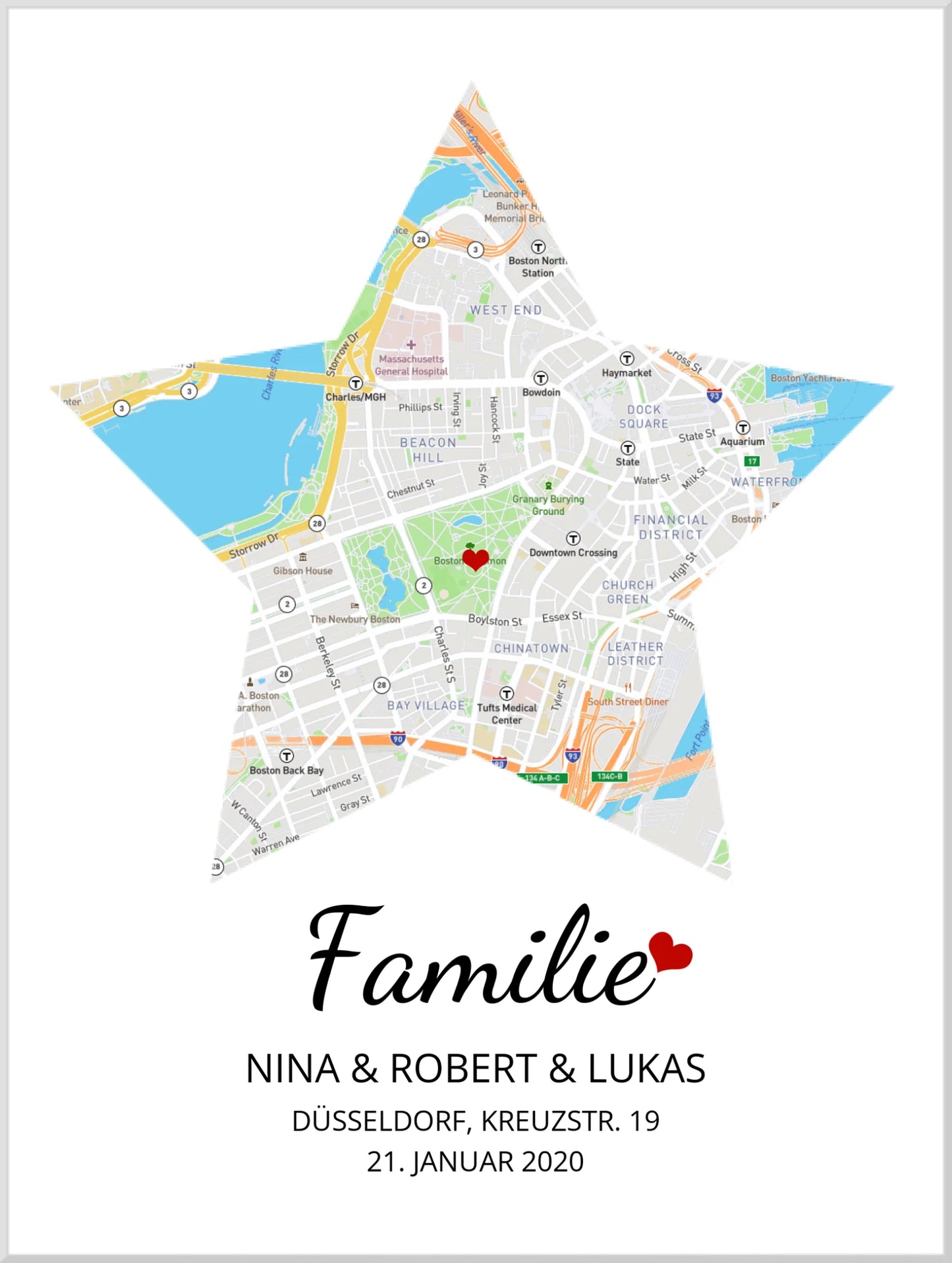 Geschenk Familie Poster personalisiert – Sternkarte & Stadtkarte – Wohnort Familie – Geschenk Einzug, Hochzeitstag, Jahrestag, Verlobung