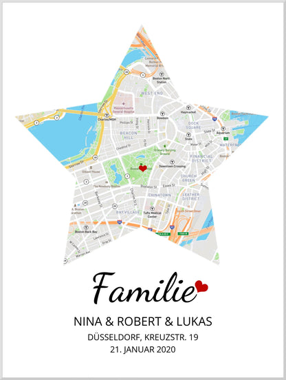 Geschenk Familie Poster personalisiert – Sternkarte & Stadtkarte – Wohnort Familie – Geschenk Einzug, Hochzeitstag, Jahrestag, Verlobung