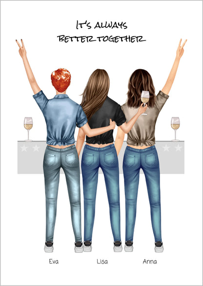 3 Beste Freundinnen Poster – Personalisiertes Bild Geschenk mit Spruch