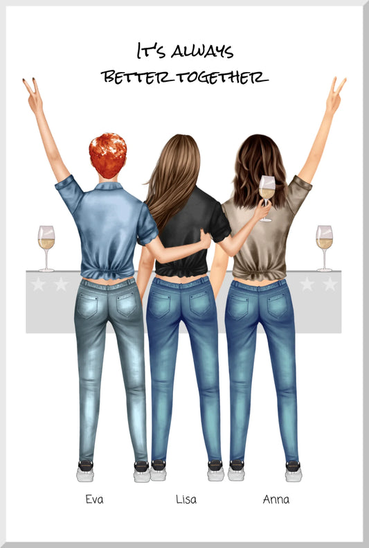 3 Beste Freundinnen Poster – Personalisiertes Bild Geschenk mit Spruch Leinwanddruck Leinwandbild