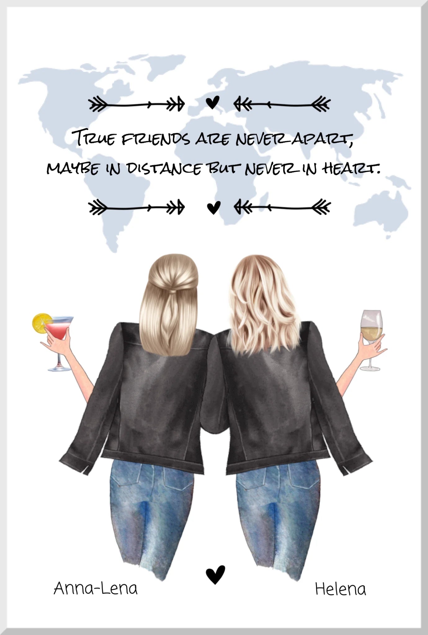 2 Beste Freundinnen Poster Geschenk mit Spruch personalisiert zum Geburtstag