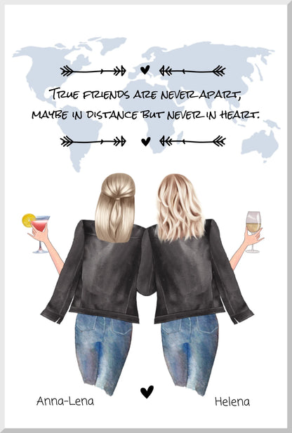 2 Beste Freundinnen Poster Geschenk mit Spruch personalisiert zum Geburtstag