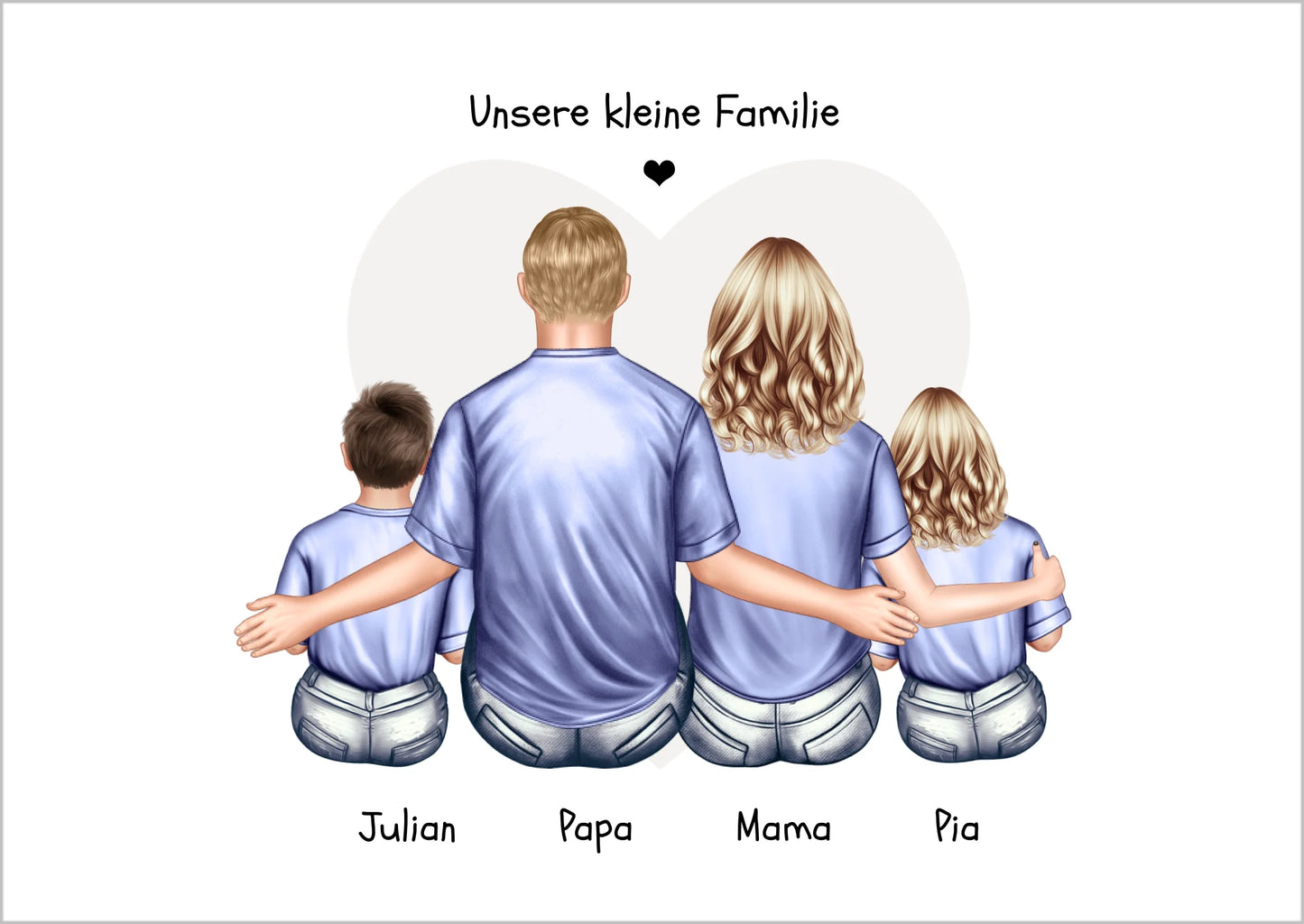 Personalisiertes Familienbild mit 2 Kindern- Geschenk Papa -Geschenk Mama -  Vatertagsgeschenk Geburtstagsgeschenk