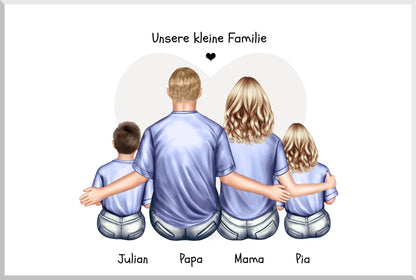 Personalisiertes Familienbild mit 2 Kindern- Geschenk Papa -Geschenk Mama -  Vatertagsgeschenk Geburtstagsgeschenk