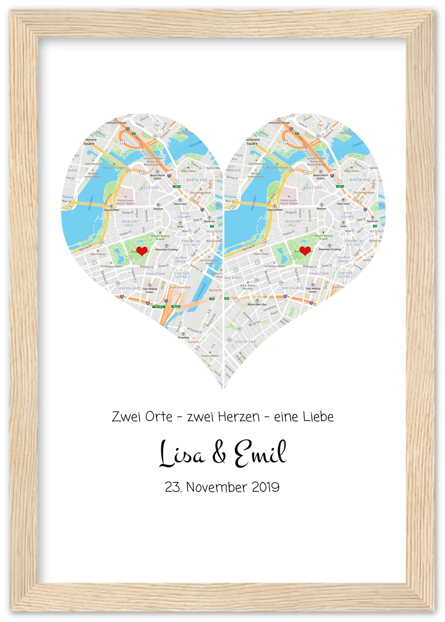 Wo alles begann Poster – Personalisierte Stadtkarte mit Herz – 2 Orte, ein Herz – Kennenlernorte – Hochzeitsgeschenk, Hochzeitstag
