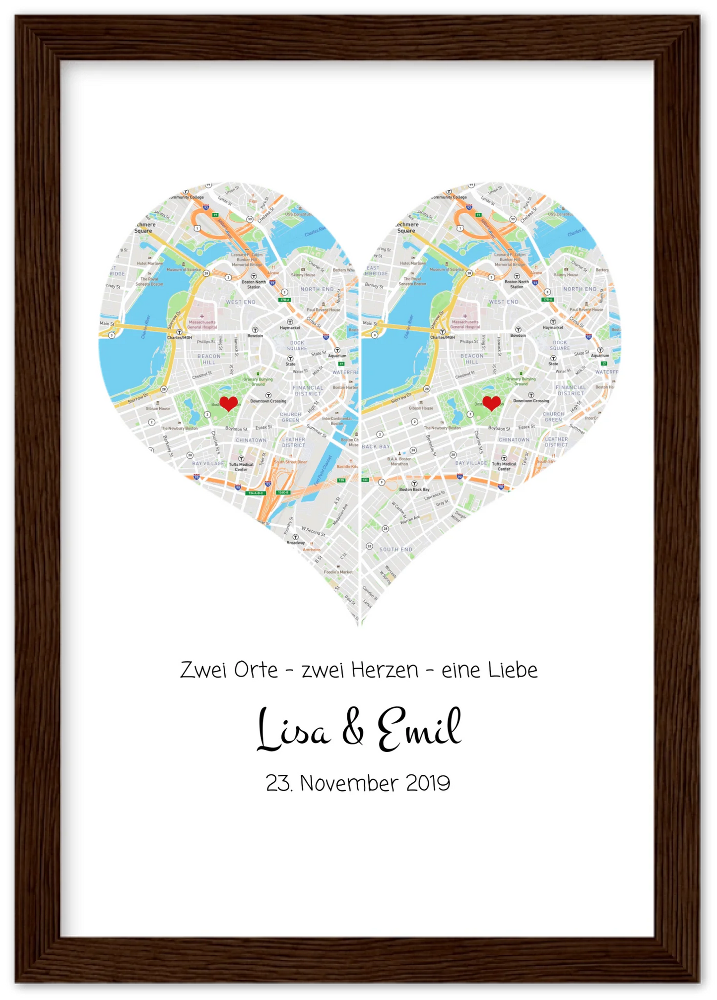Wo alles begann Poster – Personalisierte Stadtkarte mit Herz – 2 Orte, ein Herz – Kennenlernorte – Hochzeitsgeschenk, Hochzeitstag