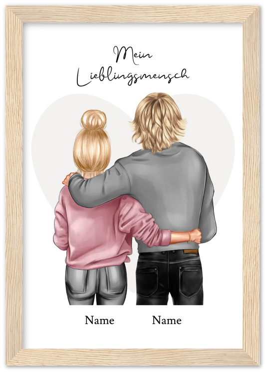 Lieblingsmensch gerahmtes Poster-Geschenk Partner - Partnerschaftsgeschenk Bild-Weihnachtsgeschenk Partner