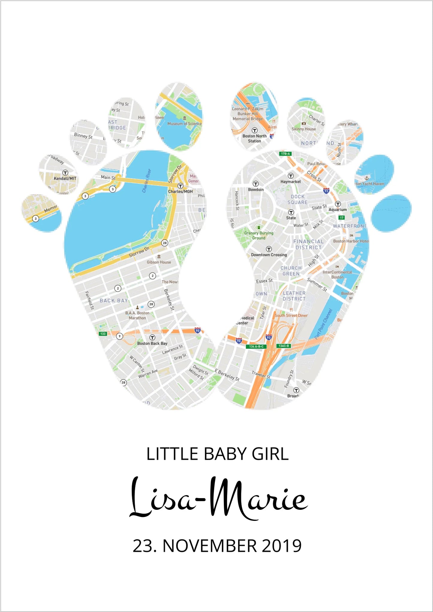 Geschenk Geburt Baby Poster - Geburtsposter - The Beginning of my Life - Map of your Life - Geburtskarte Babyfüsse - Personalized Baby Gifts