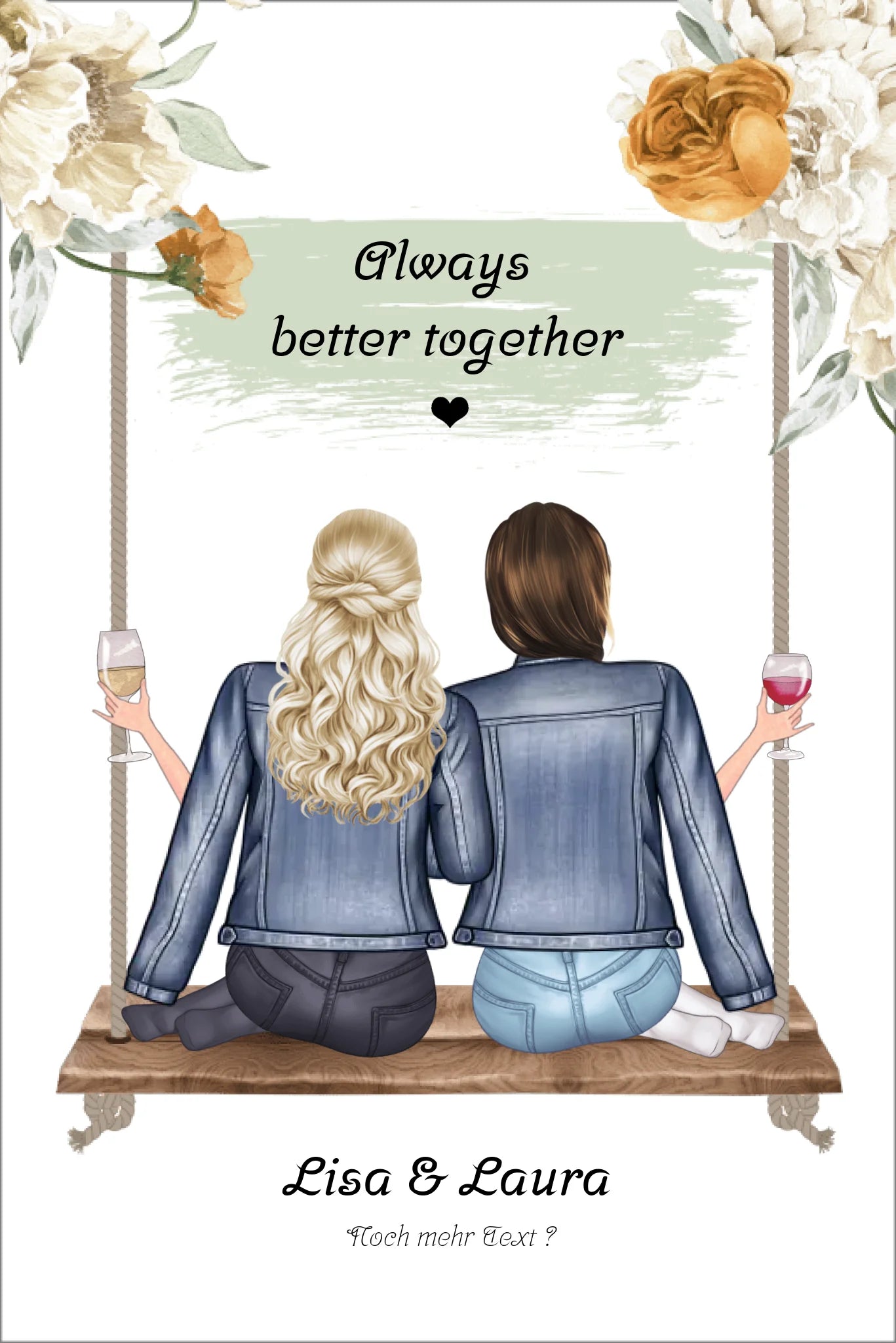 2 Freundinnen Bild Poster personalisiert - Poster Geschenk Geburtstag - Freundin Bild personalisiert - Valentinstag Geschenk Leinwanddruck Leinwandbild