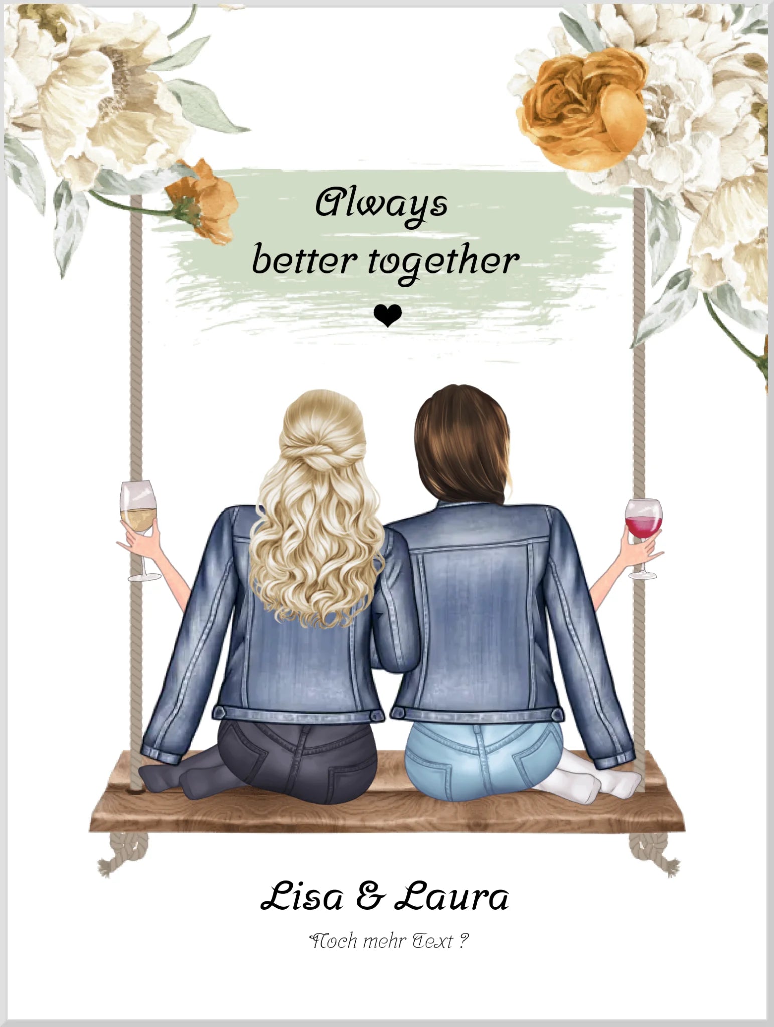 2 Freundinnen Bild Poster personalisiert - Poster Geschenk Geburtstag - Freundin Bild personalisiert - Valentinstag Geschenk Leinwanddruck Leinwandbild