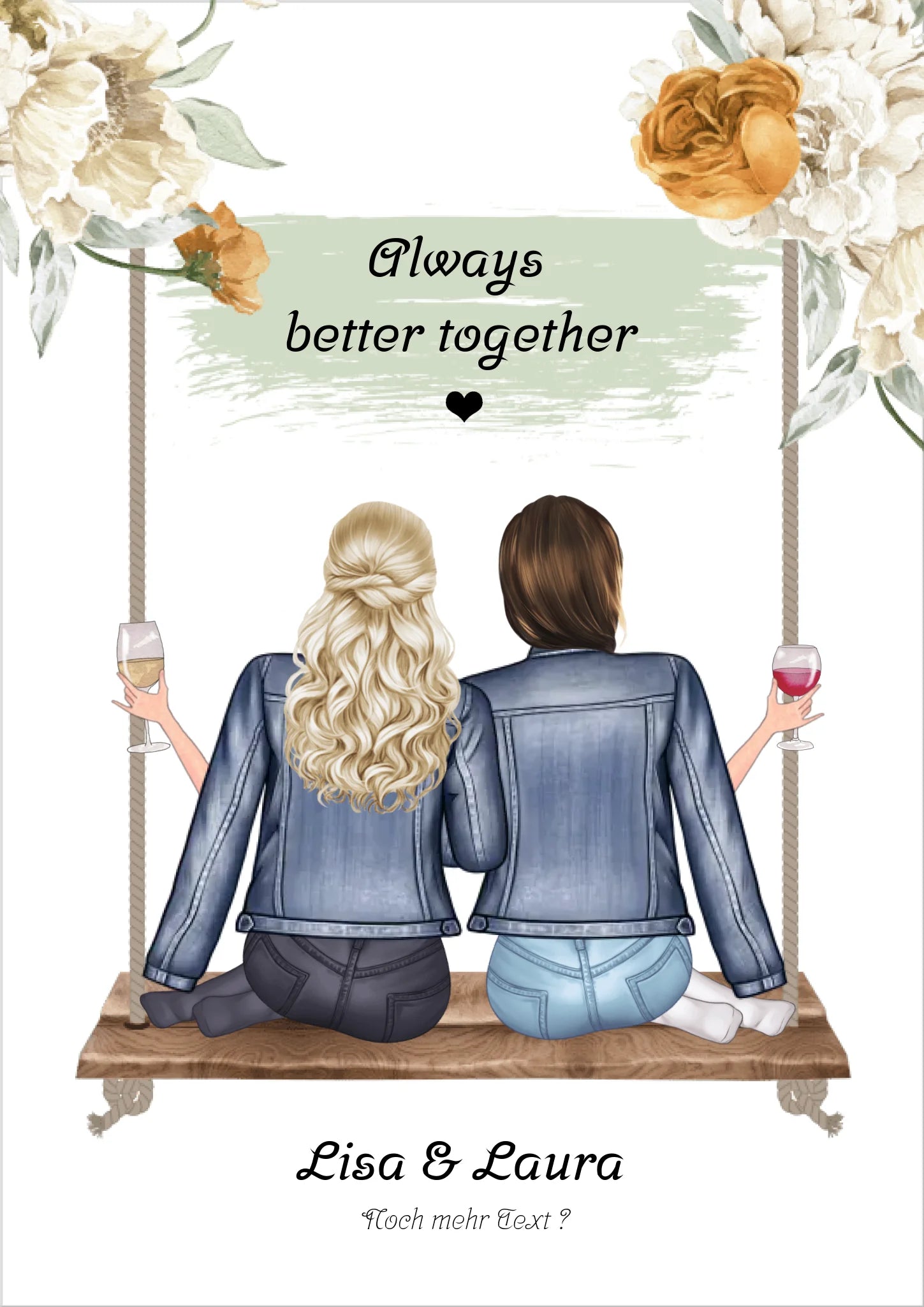 2 Freundinnen Bild Poster personalisiert - Poster Geschenk Geburtstag - Freundin Bild personalisiert - Valentinstag Geschenk !!! Digitale Datei zum Selberdrucken - kein Poster !!! Digitale Datei zum Selberdrucken - kein Poster A4 A3 A2