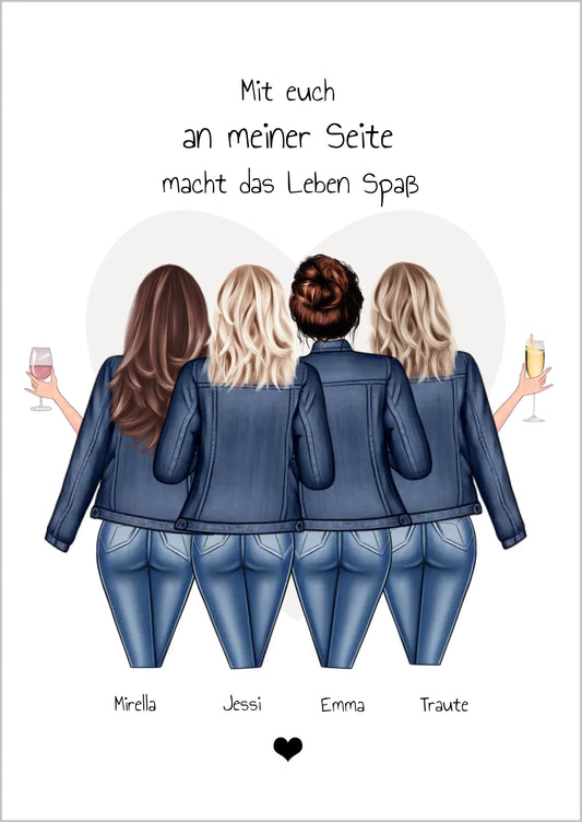 4 beste Freundinnen Poster Geschenk personalisiert Bild für Geburtstag & Weihnachten