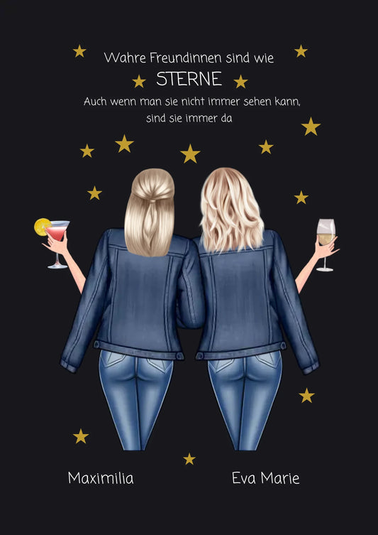 Geschenk für die beste Freundin – Wahre Freundinnen Poster personalisiert mit Namen & Spruch – BFF Bild