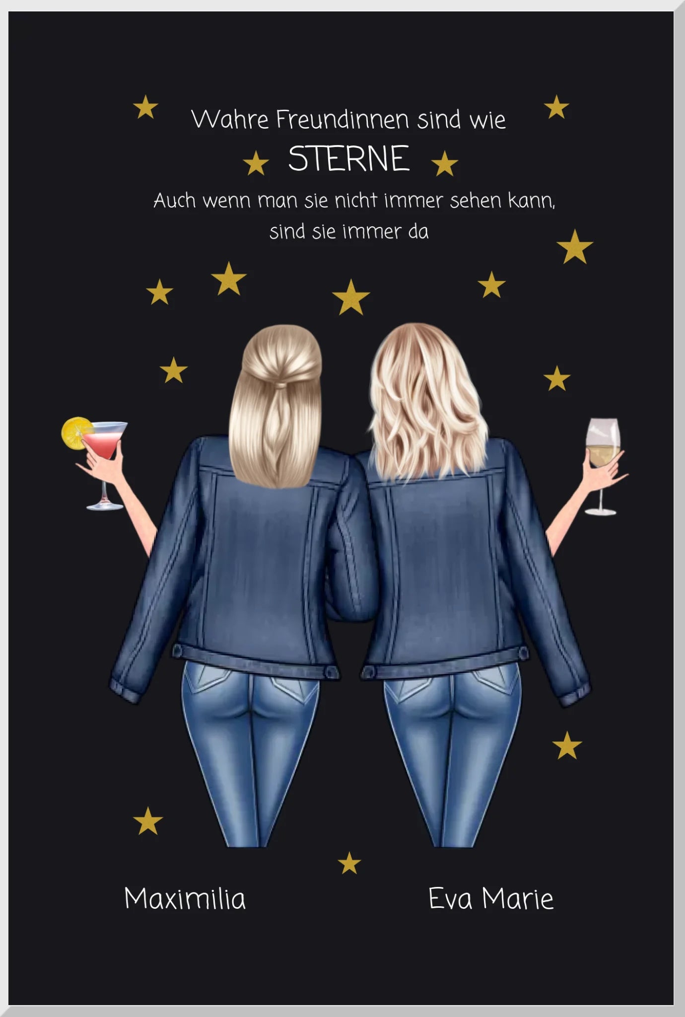 Geschenk für die beste Freundin – Wahre Freundinnen Poster personalisiert mit Namen & Spruch – BFF Bild Leinwanddruck Leinwandbild
