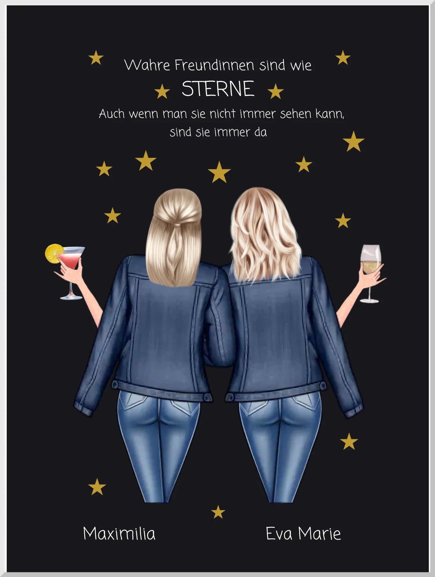 Geschenk für die beste Freundin – Wahre Freundinnen Poster personalisiert mit Namen & Spruch – BFF Bild Leinwanddruck Leinwandbild