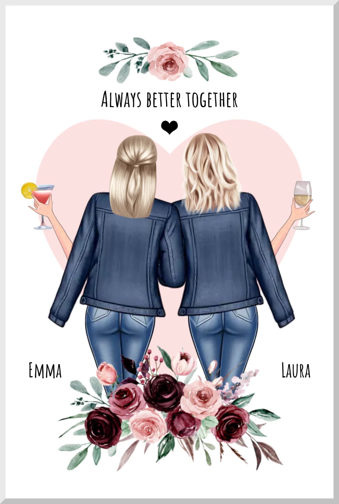 Beste Freundin Geschenk für 2 Frauen – Bild & Poster mit Namen & Spruch personalisiert